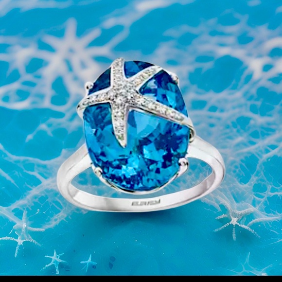 Effy Seaside 14K Gold Blue Topaz and Diamond Starfish
Ring. 13.73 TCW. Size 7. - Picture 6 of 6